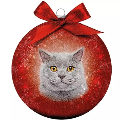 Plenty Gifts Weihnachtskugel Gefrostet Grau Katze Rot