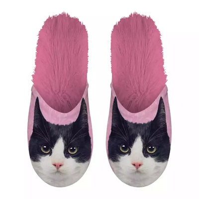 Markenlos Pantoffel Schwarz Weiss Katze Rosa