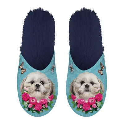 Markenlos Hausschuh Shih Tzu Hellblau/Dunkelblau